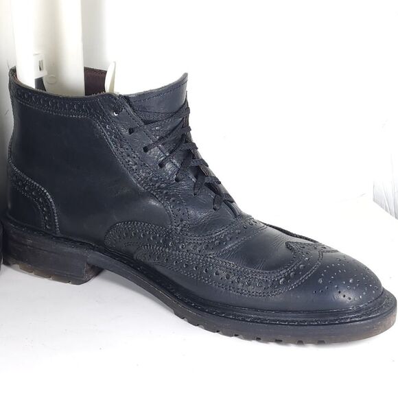 Allen Edmonds Men’s Stirling US8,5D Black Leather Wingtip Brogue Boots Made USA - Picture 6 of 16